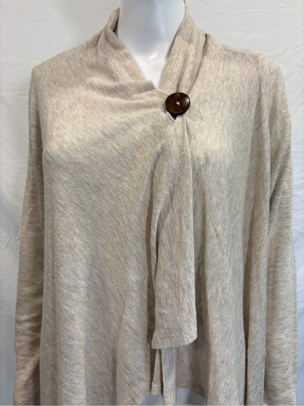 bobeau Beige Draped Button-Accent Cardigan